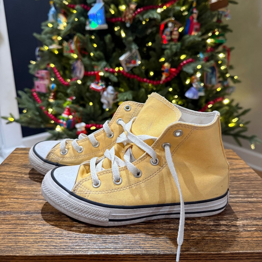 Yellow Kids High-Top Canvas Sneakers - Youth Casual Shoes